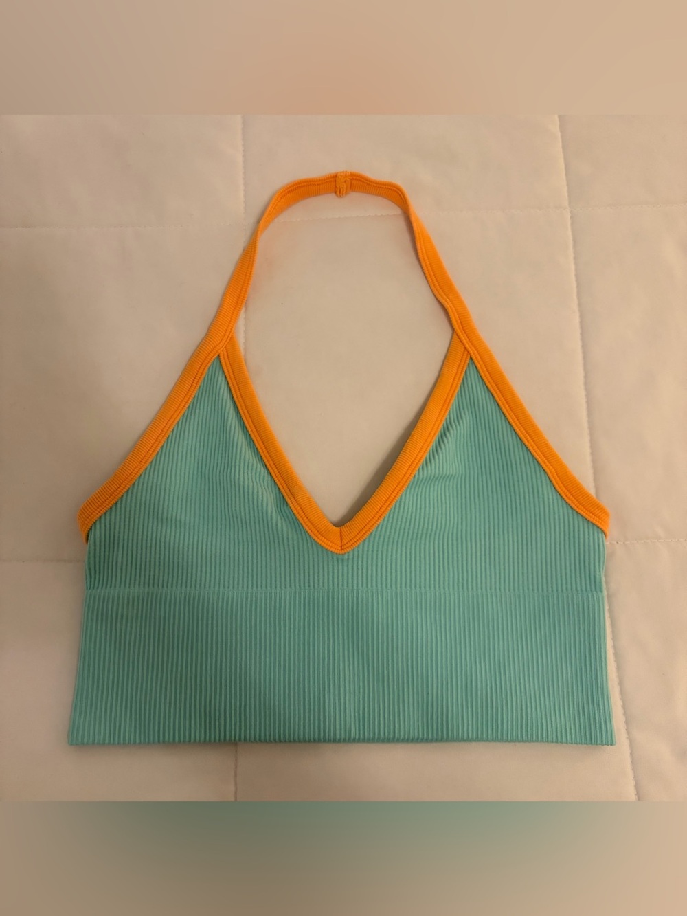 Urban Outfitters Out From Under Mint Green Halter Shirt with Orange Trim